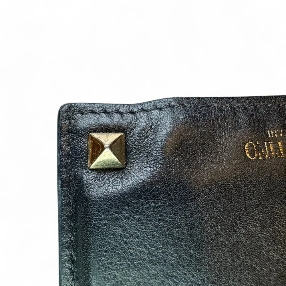 Valentino Garavani Black Rockstud Leather Card Holder Wallet w Extra Studs *USED